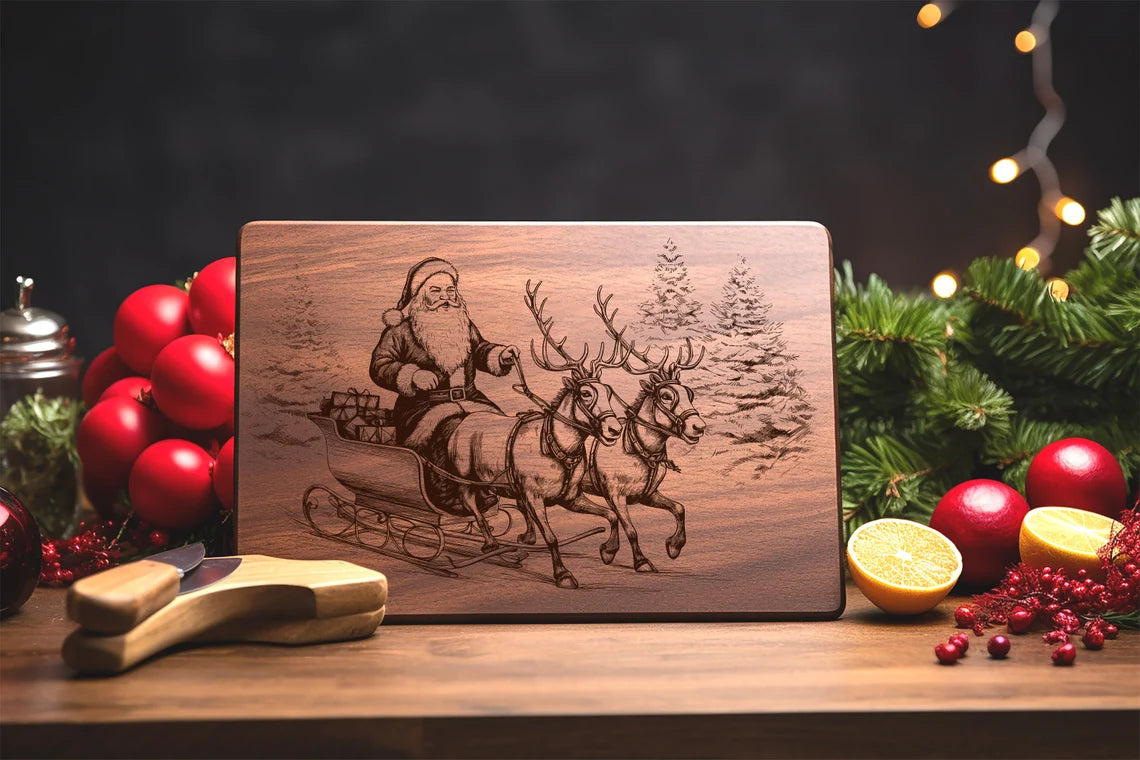 Christmas Santa Digital Laser Engraved Files SVG Charcuterie board, Cutting Chopping Board, T-shirt, Vector, Kitchen Decor, Gift