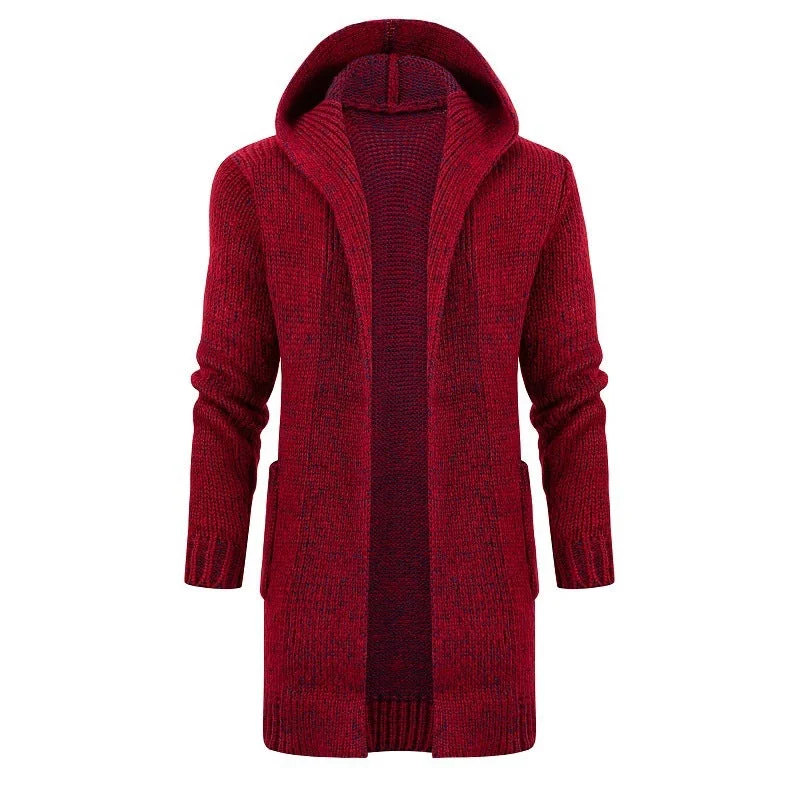 Foreign Trade Long Men's Hooded Knitted Cardigan