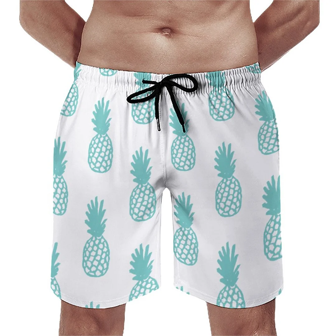 Aqua Beach Batik Tropical Pineapple Princess Men's Swim Trunks Summer Board Shorts Quick Dry Beach Short with Pockets