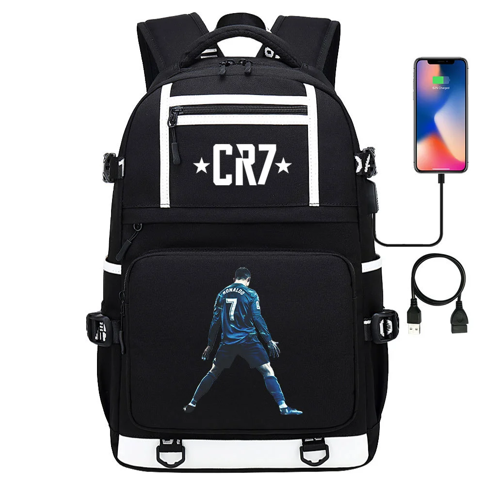 Buzzdaisy Cristiano Ronaldo Printed Backpack with USB Charging Port and Laptop Protection - Multi-Pocket Large Capacity Schoolbag