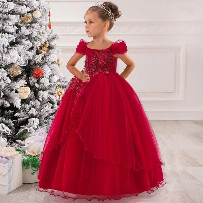2021 Summer Girls Dress  White Bridesmaid Kids Dresses For Girls Children Long Princess Dress Party Wedding Dress 14 10 12 Years