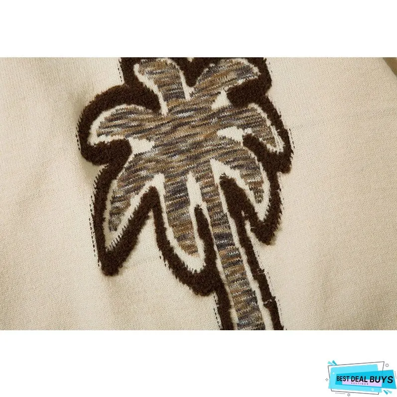 Coconut Tree Pattern Embroidered Pullover