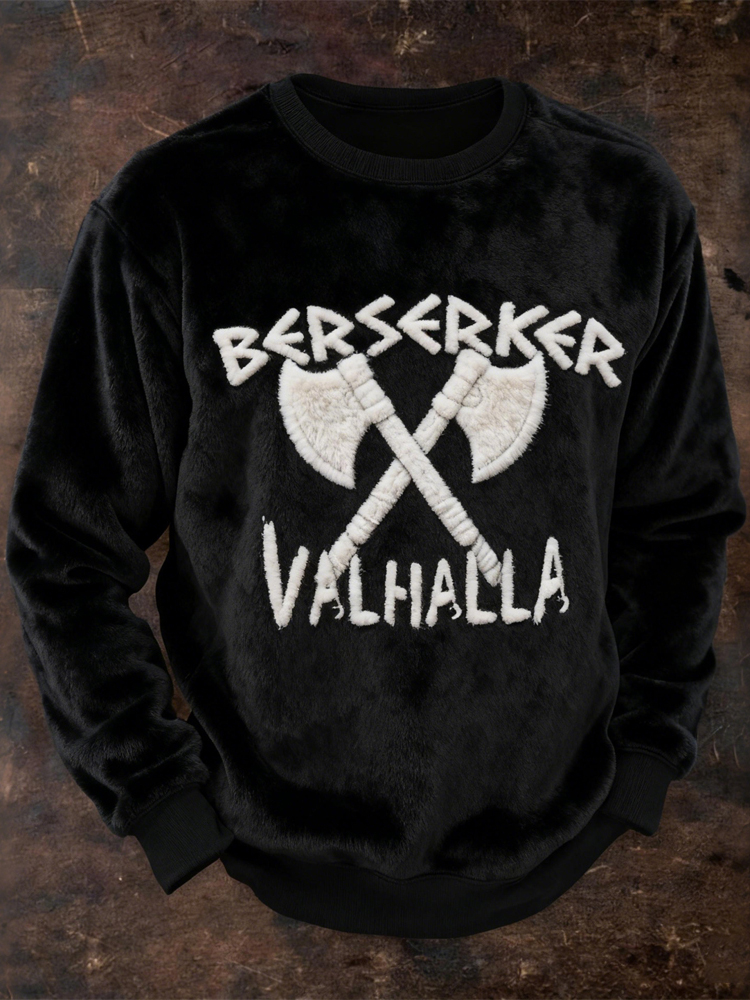 Men's Viking Berserker Valhalla Embroidered Cozy Plush Sweatshirt elevenforest