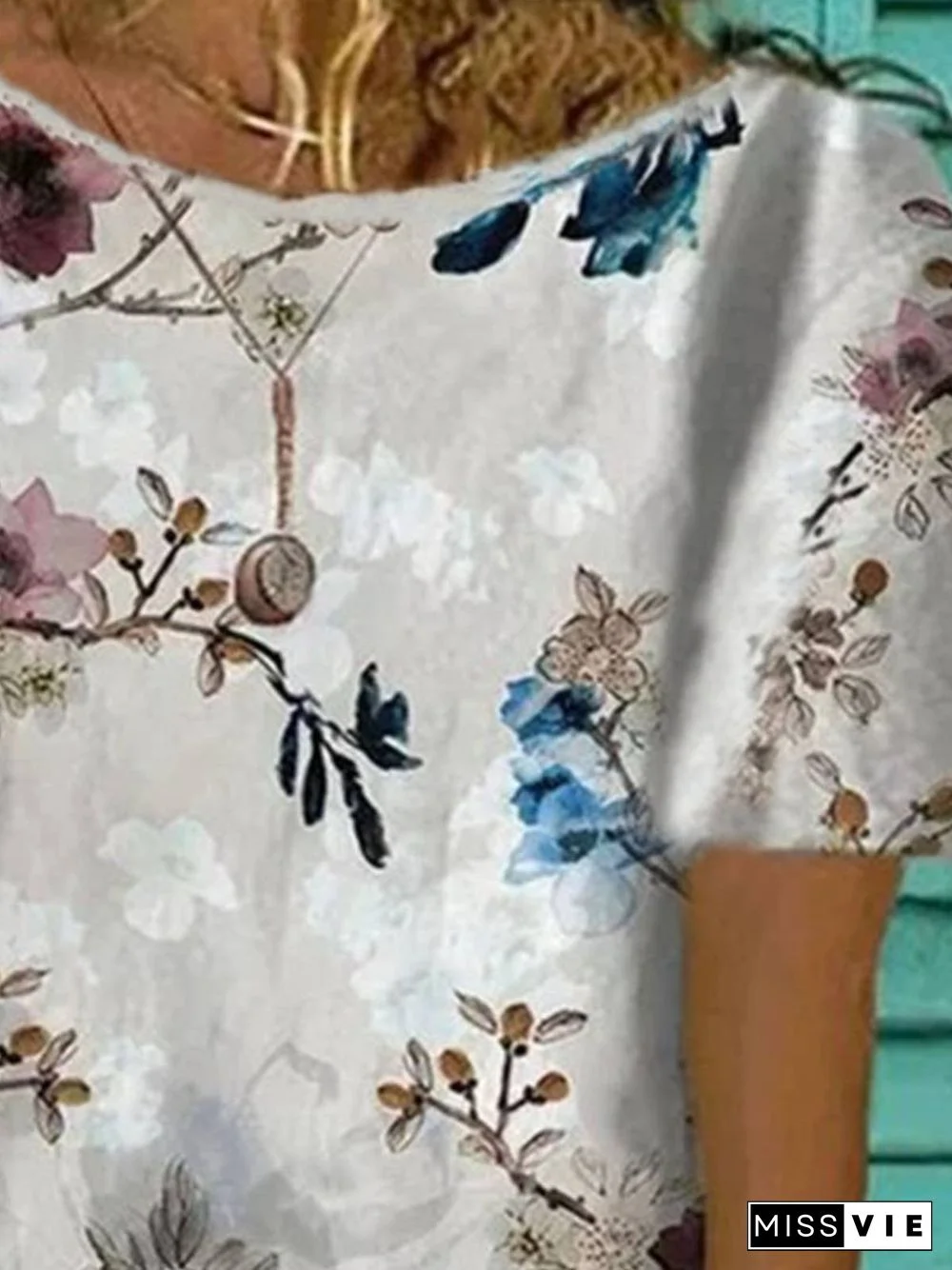 Cotton Printed Casual Crew Neck Tops