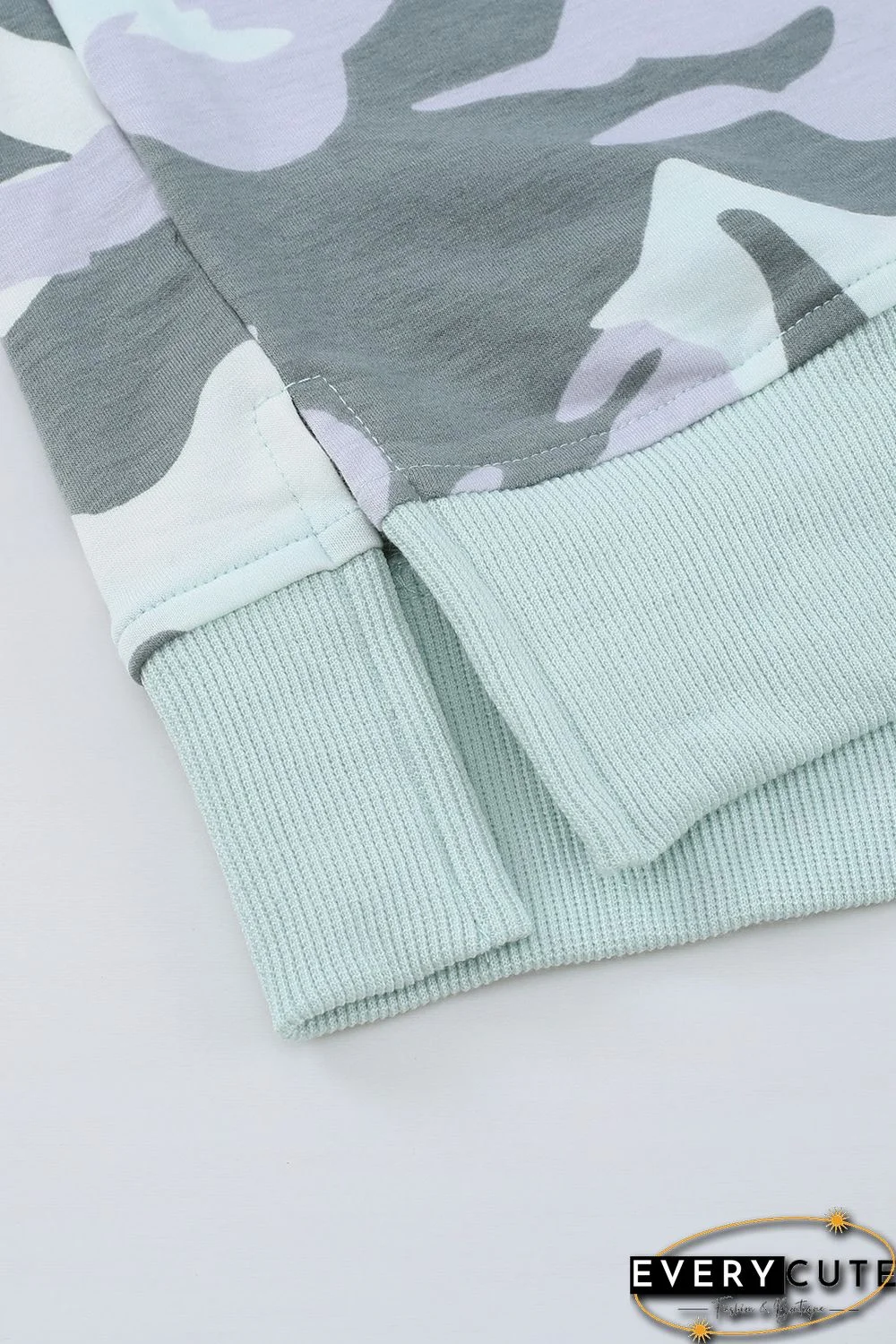 Light Green Camouflage Pullover Sweatshirt with Slits