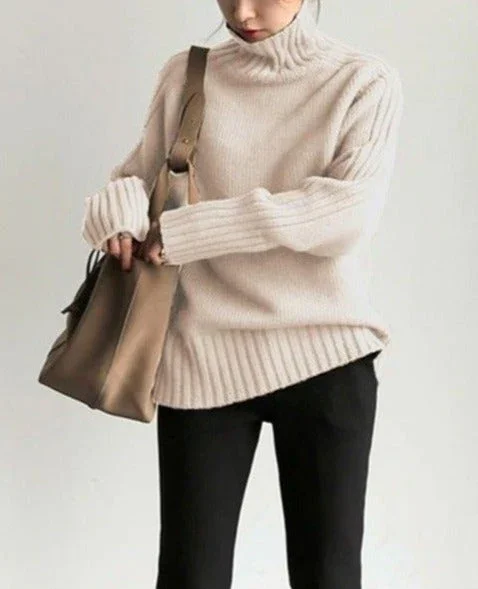 Solid Color Comfortable Loose Long Sleeve Top Temperament Sweater