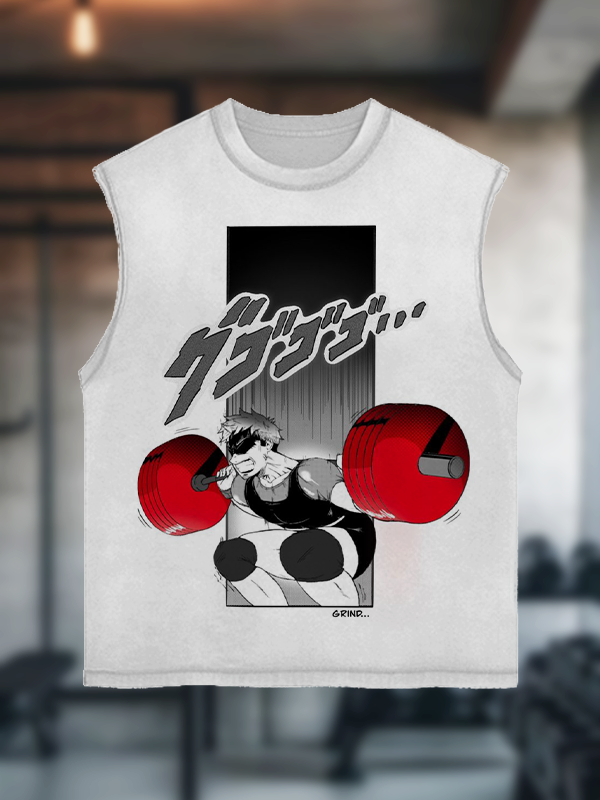 Men's Japanese Anime Weightlifting Art Print Tank Top