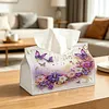 DIY Diamond Art Tissue Box Holder Music and Flowers Design PULeather Crystal Mosaic Desktop Organizer Bag Resin Rhinestone Storage Organizer Gem Art Home Office Decor Craft Gift for Women