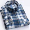 Pure cotton plaid casual square collar pocket long sleeve shirt