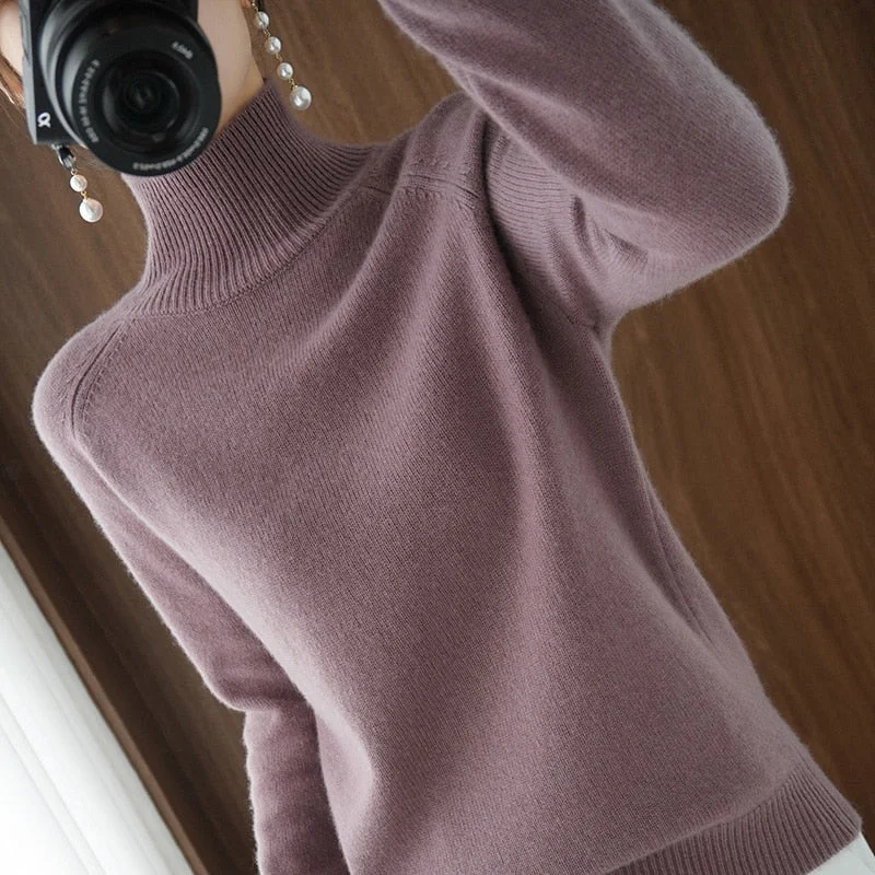 Turtleneck Cashmere sweater  women winter cashmere jumpers  knit  female long sleeve thick loose pullover