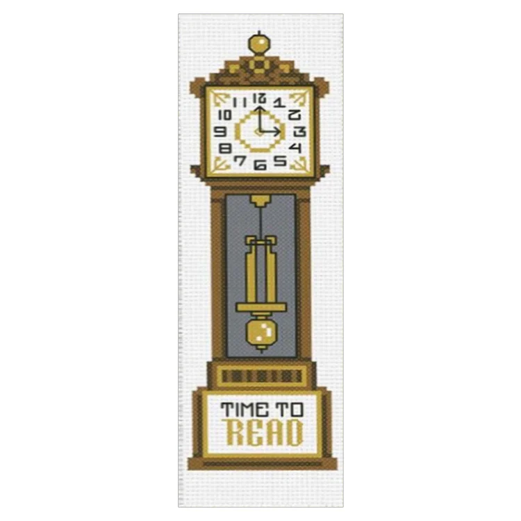 【Bookmark】11CT Stamped Double-Sided Retro Clock Cross Stitch Bookmark Kit 18x6cm gbfke