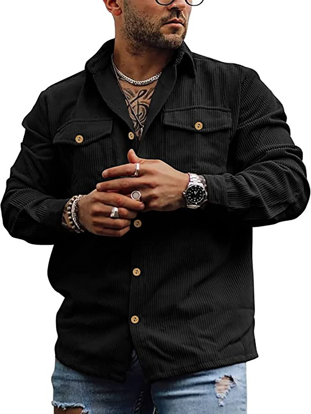 Men's Long Sleeve Casual Vintage Pocket Shirt