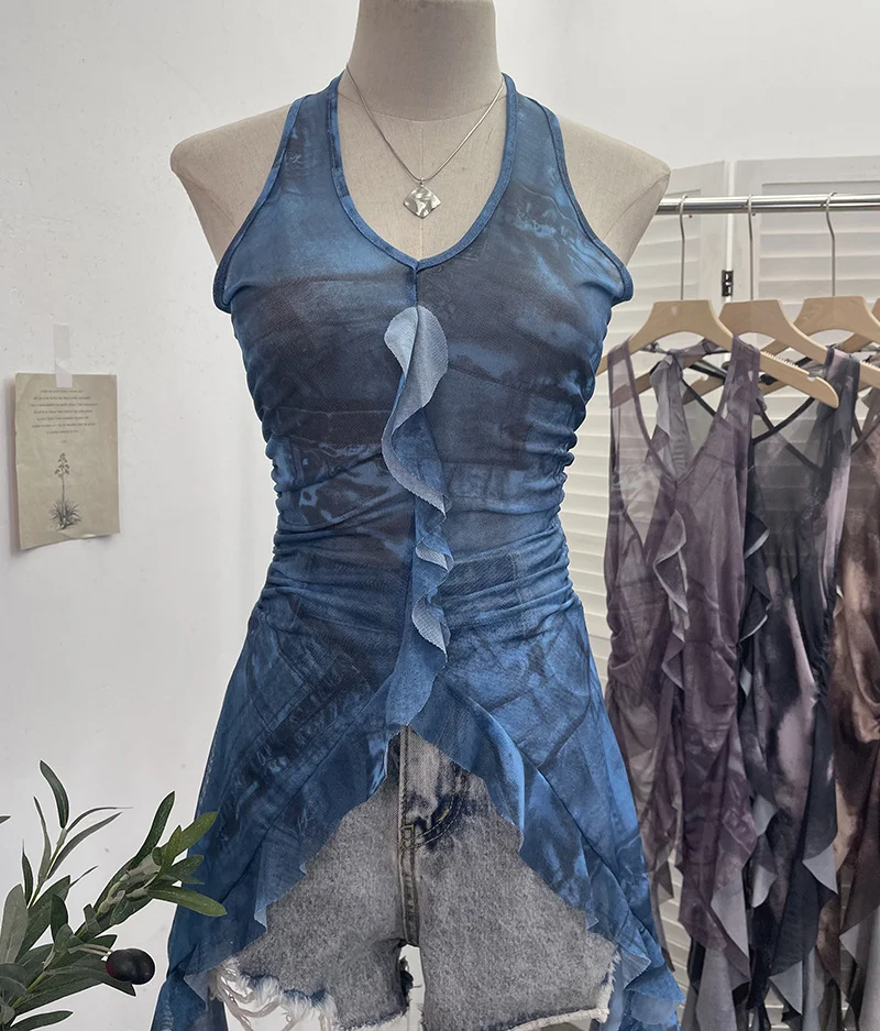 Uveng Vintage 2024 New Personality Tie Hottie Wind Hanging Sleeveless Top Ribbon Vest 9967