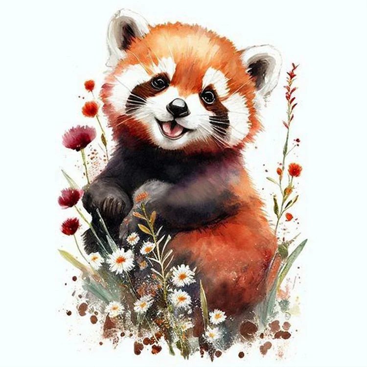 Red Panda And Flowers 30*30CM (Canvas) Full Round Drill Diamond Painting gbfke