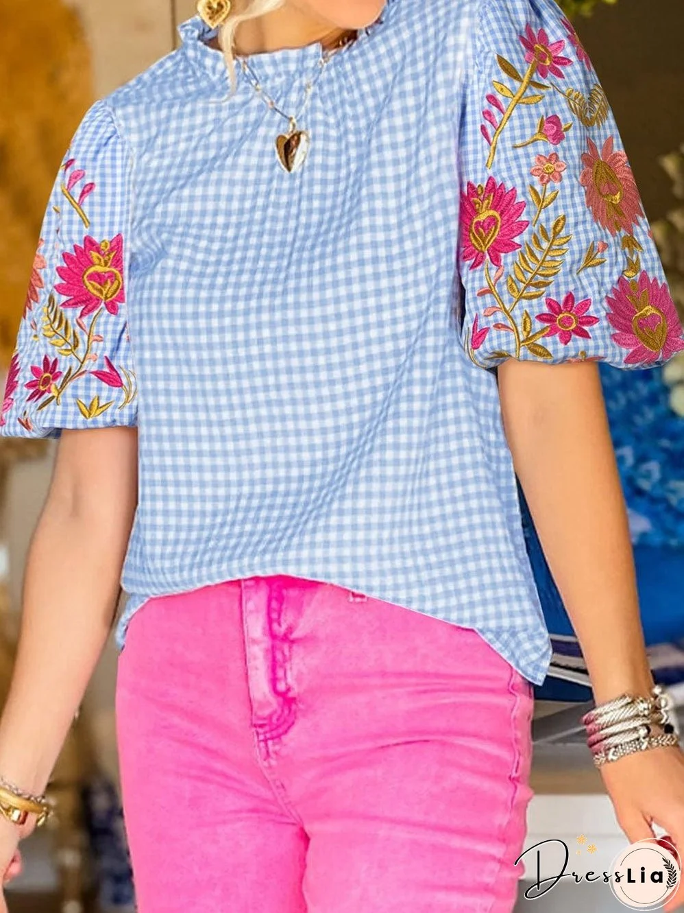 Trendy Gingham and Floral Top