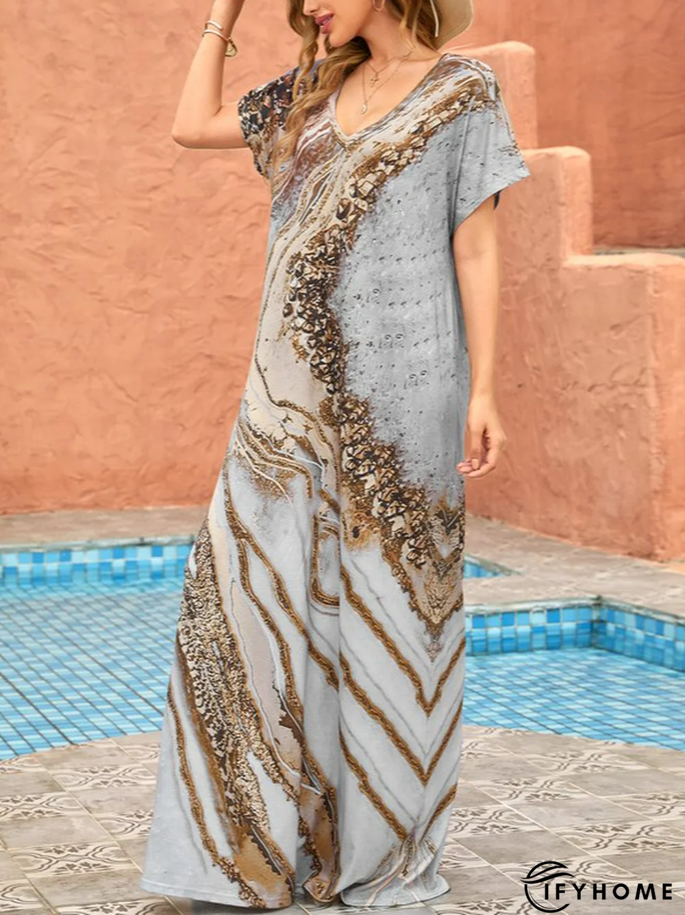 Vacation Ombre Regular Fit V Neck Dress | IFYHOME