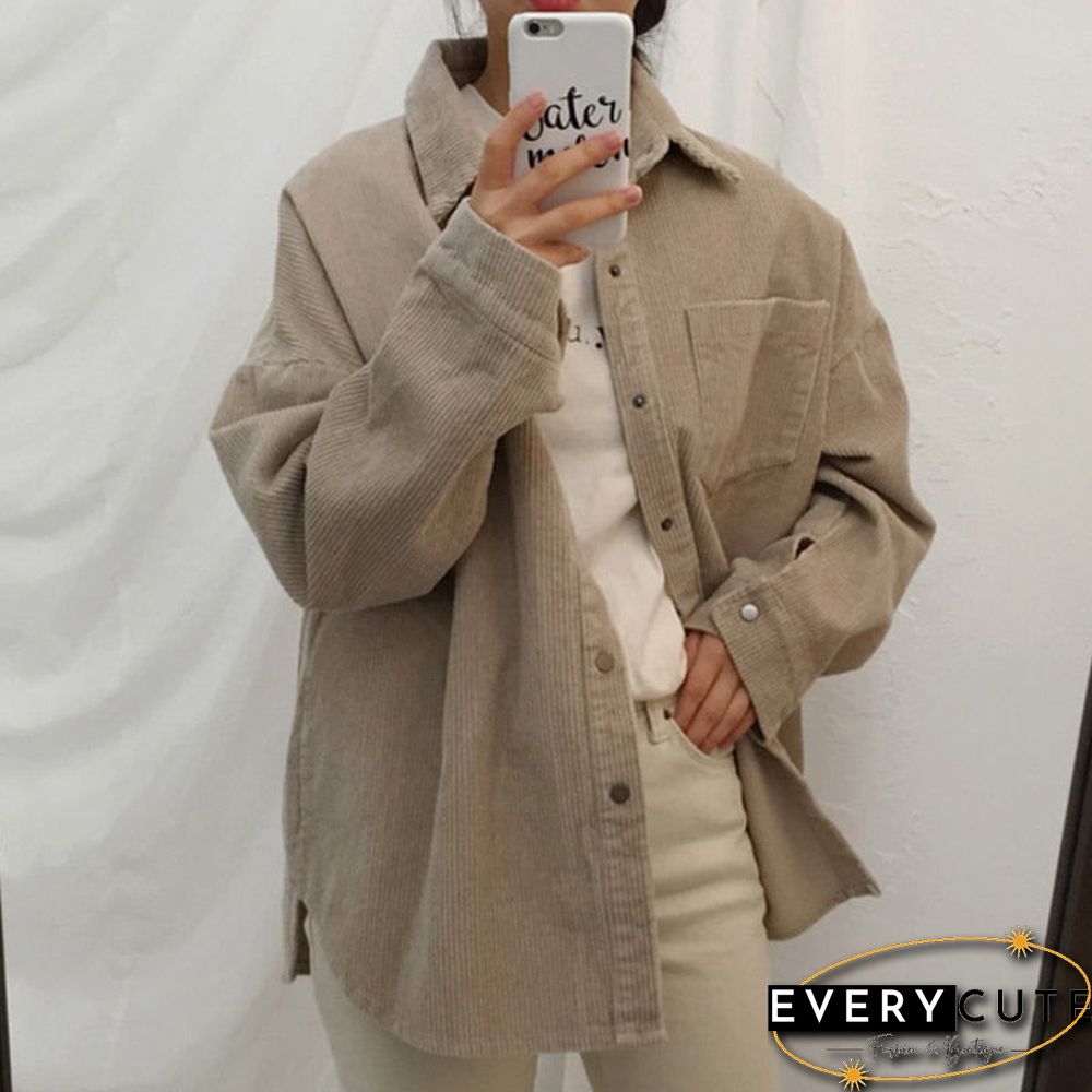 Harajuku Corduroy Women Shirt Jackets Autumn Long Sleeve Thin Coats Casual Vintage Pocket Female Button Up Overcoats