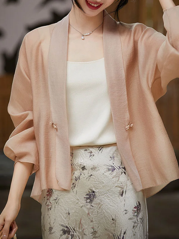 Solid Color Loose Long Sleeves Collarless Outerwear