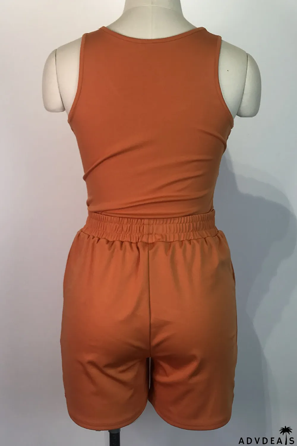 Orange Pink Casual Solid Split Joint U Neck Sleeveless Two Pieces