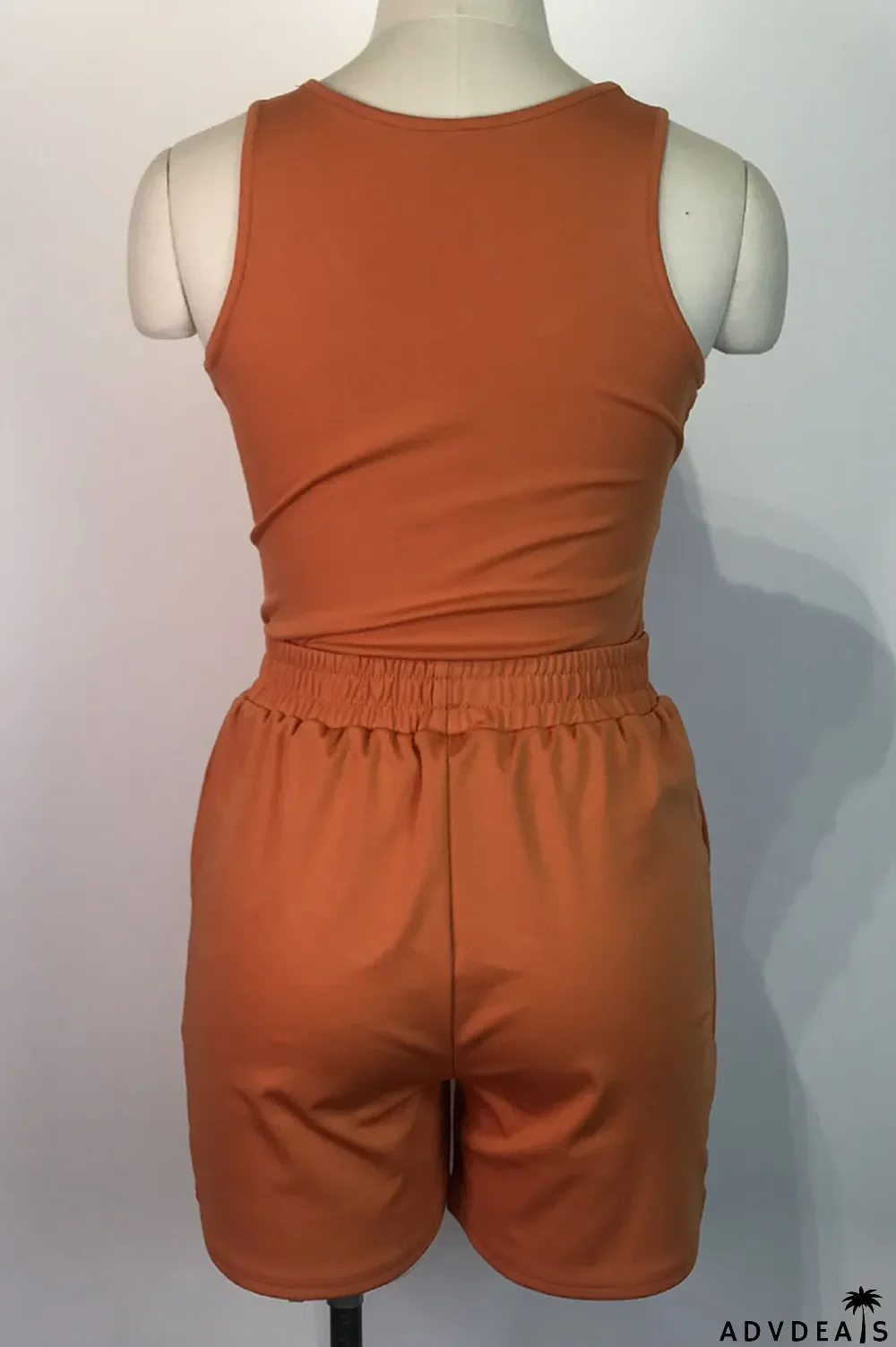 Orange Pink Casual Solid Split Joint U Neck Sleeveless Two Pieces