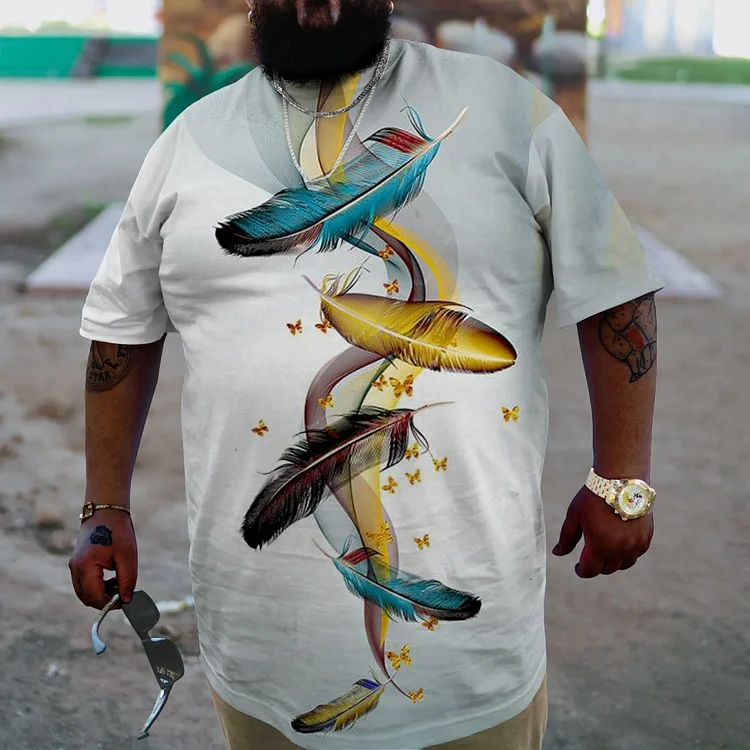 Men's Feather Personalized Print Plus Size T-Shirt