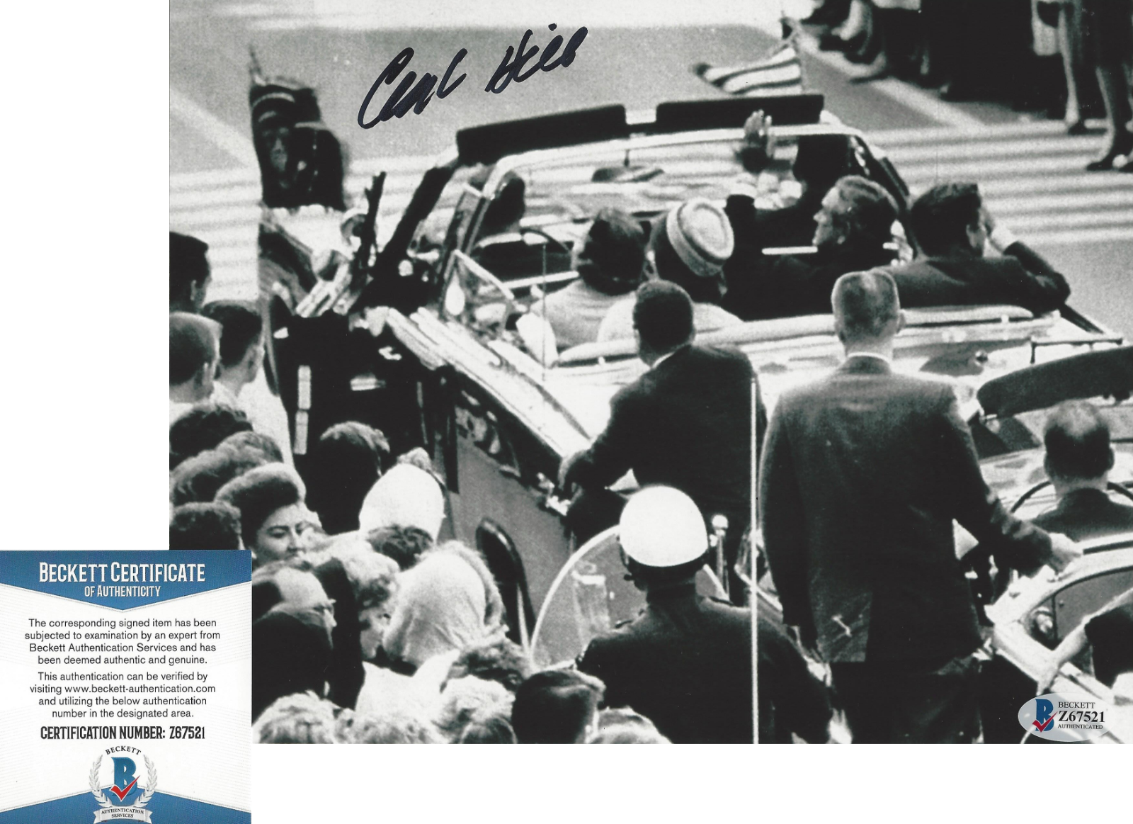 CLINT HILL SIGNED SECRET SERVICE 8x10 Photo Poster painting 2 BECKETT COA JOHN F KENNEDY DETAIL