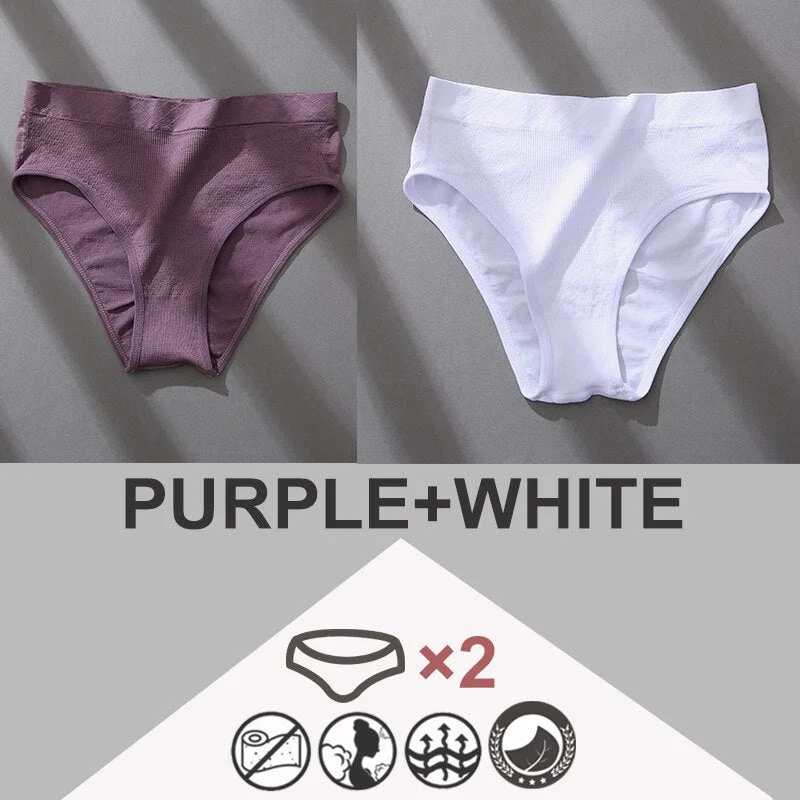 FINETOO 2PCS/Set Women Panties Bodyshaper M-2XL Women's Underwear Lingerie 8 Solid Colors Sexy Female Undepant High Waist Briefs