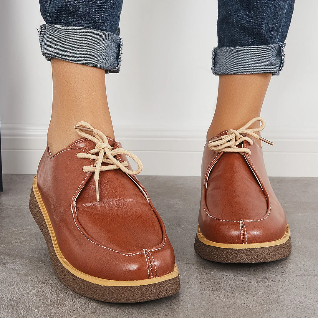 LookYno - Women Lace Up Loafers Round Toe Oxford Walking Shoes