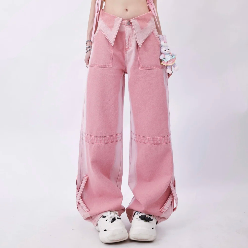 Gamezplane fall outfits American Vibe Style VintageBlack Jeans Women Autumn Winter Lapel Design High Street Dopamine Wear Straight Wide Leg Pants Y2K