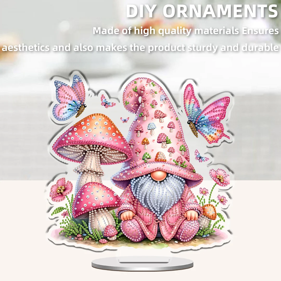 Mushroom Gnome DIY 2D Flat Print Acrylic Desktop Diamond Art Kits 24x22cm