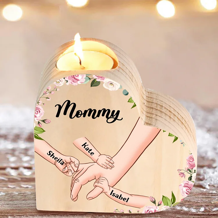 Personalized Holding Hands Candle Holder Custom 2–7 Names Wooden Candlestick Gifts for Grandma/Mother