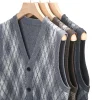 Men's Diamond Pocket Cardigan Knitted Sleeveless Sweater Vest