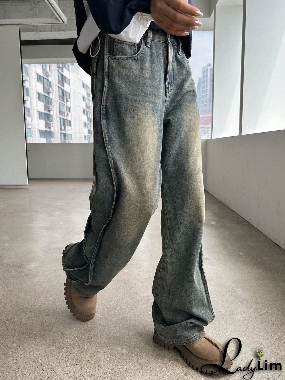 Seam Side Wide Leg Jeans