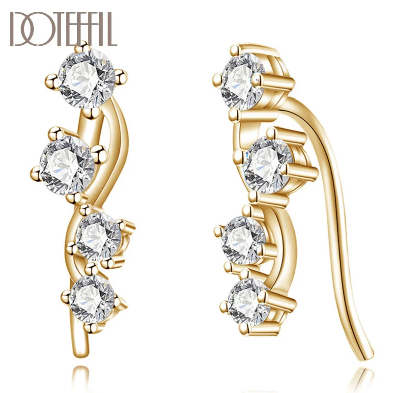 DOTEFFIL 925 Sterling Silver/18K Gold AAA Zircon Blue/White Earrings For Women Jewelry