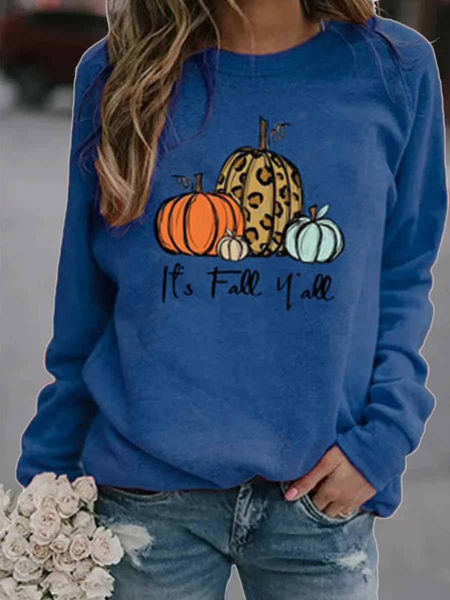 Pumpkin print crew neck sweatshirt