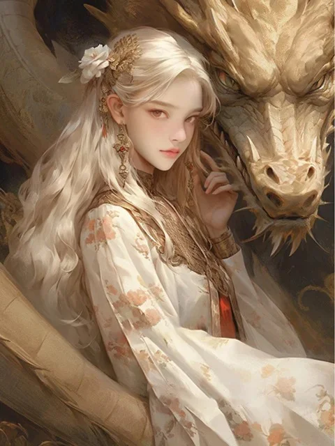 Fantasy Dragon And Girl 11CT Stamped Cross Stitch 50*60CM