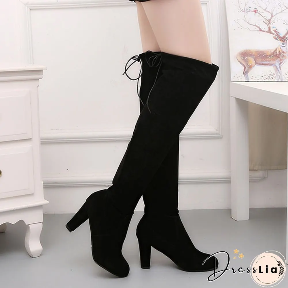 Autumn and Winter Women's Fashion Boots Over Knee High Boot Lace Up High Heel Long Thigh Boots Shoes