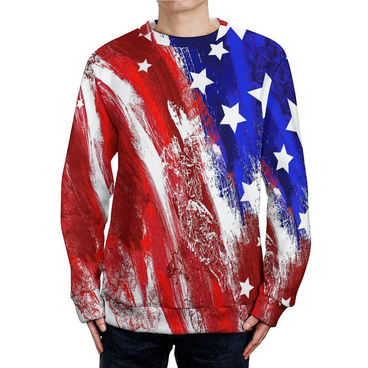 Round Neck Sweater Abstract American Flag  customized, personalized, gift