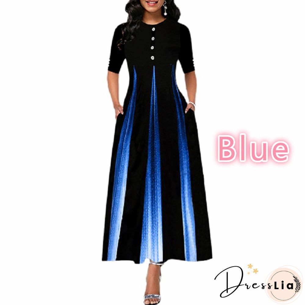 Women Button Detail Half Sleeve Floral Print Long Dress Gradient Maxi Dress