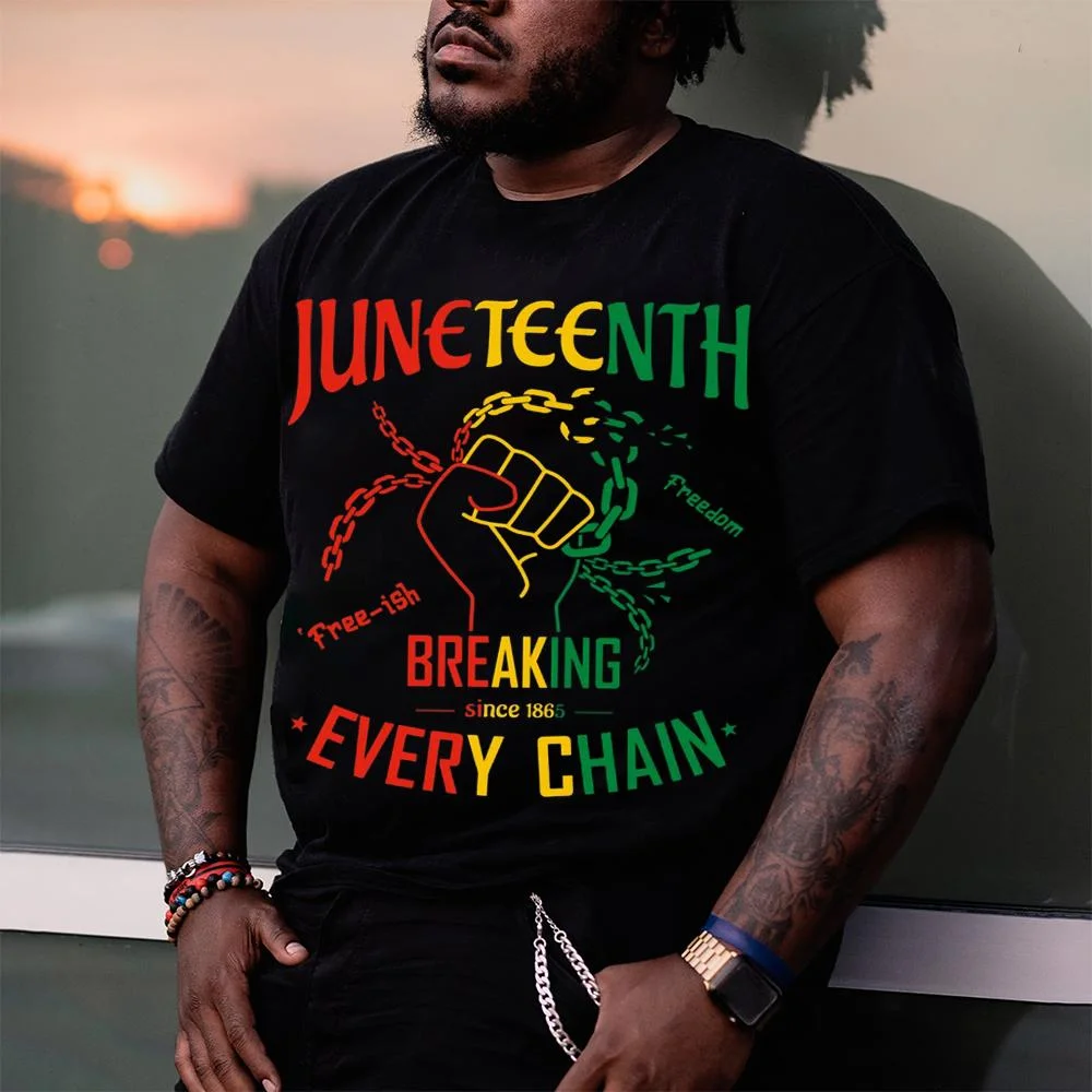 Juneteenth Contrasting Letter Print Oversized Black Men's T-Shirt