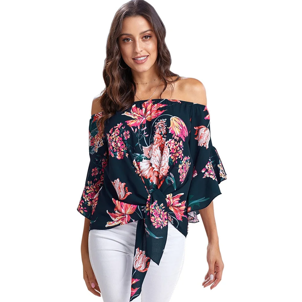 Women's Summer New Sexy One-shoulder Printed Top
