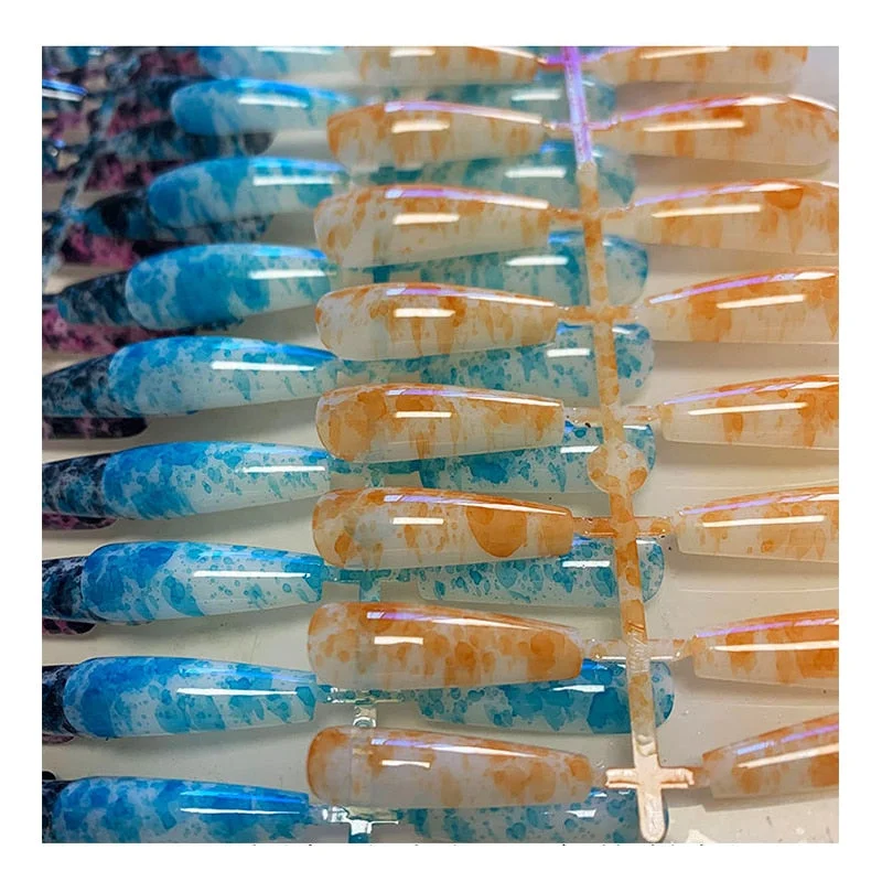 1set/24pcs Long Ballet Coffin Fake Nails Color Press On Nail Tips Removable Varnish Manicure Glue Style Ladies Decorations-Nail Inspo