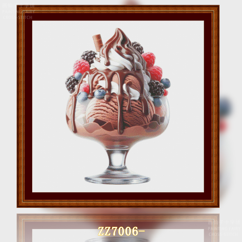 1set DIY Printed Cross Stitch Kit, 【ZZ7006-Ice Cream Cup】 Painting Fairy Cross Stitch