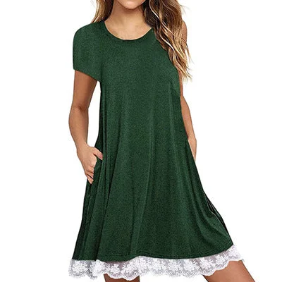 Lace Panel Round Neck Short Sleeve Dress