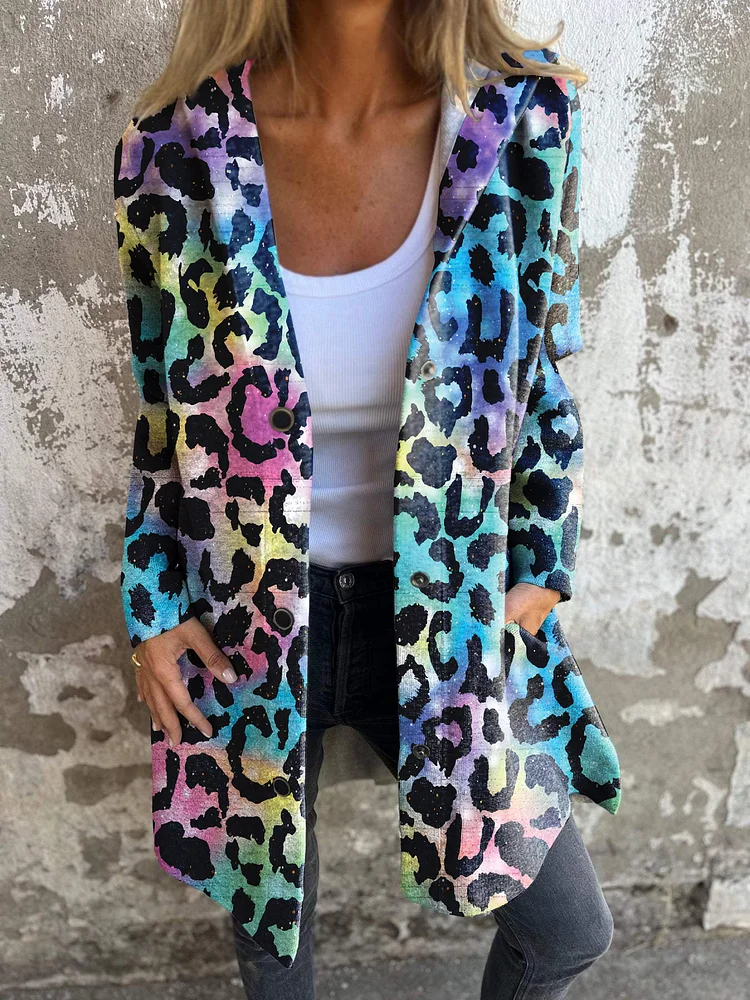 Vintage MultiColor Leopard Print Button Hooded Jacket