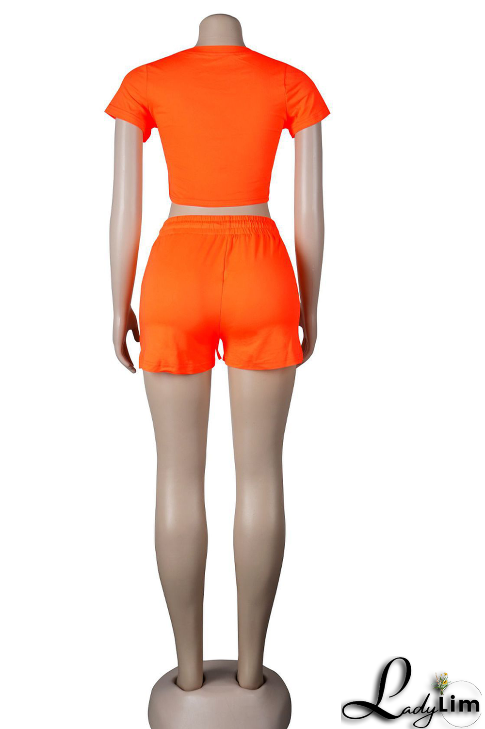 Rose Red Fashion Solid Draw String O Neck Short Sleeve Two Pieces