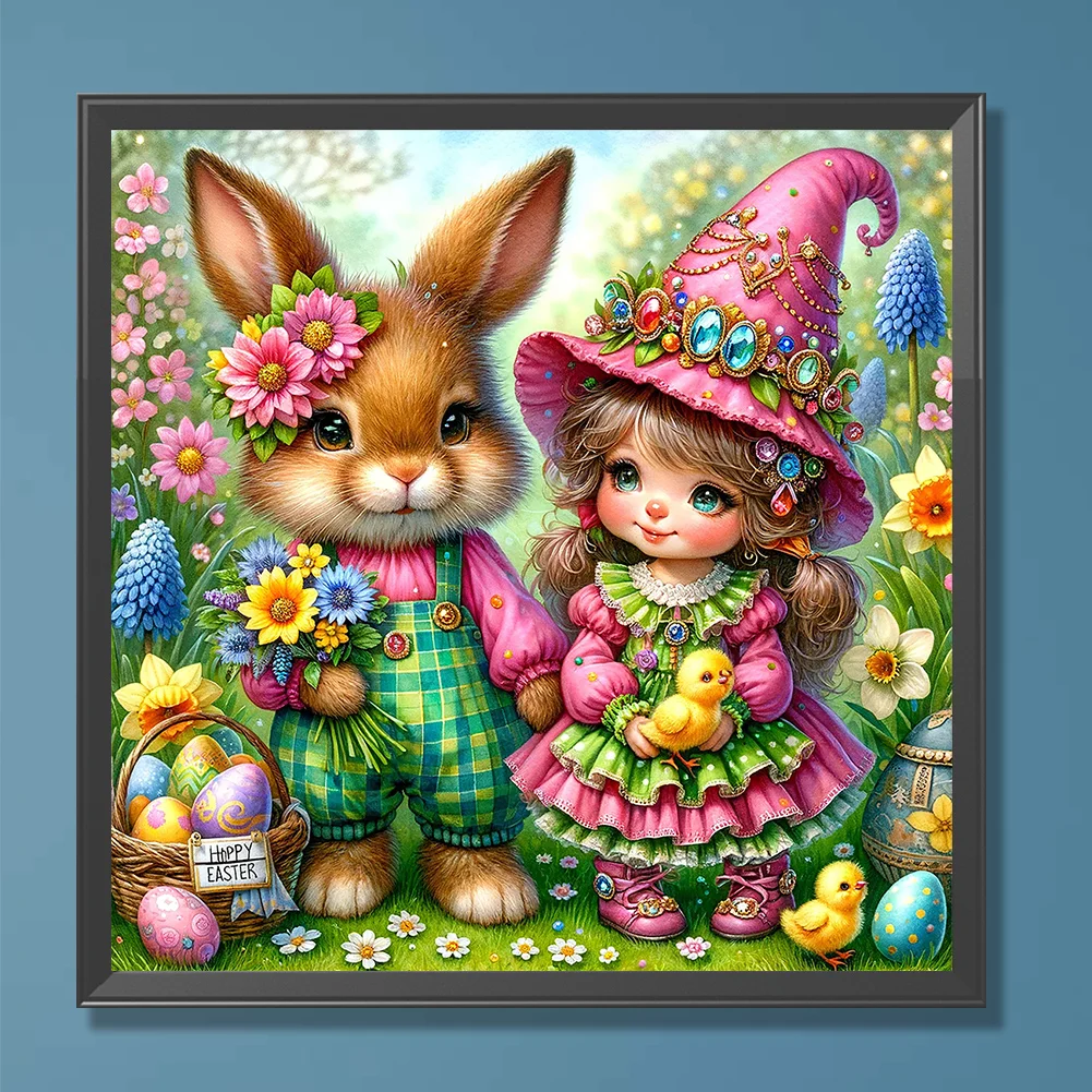 Diamond Painting - Full Round Drill - Easter Rabbit Girl(Canvas|30*30cm)