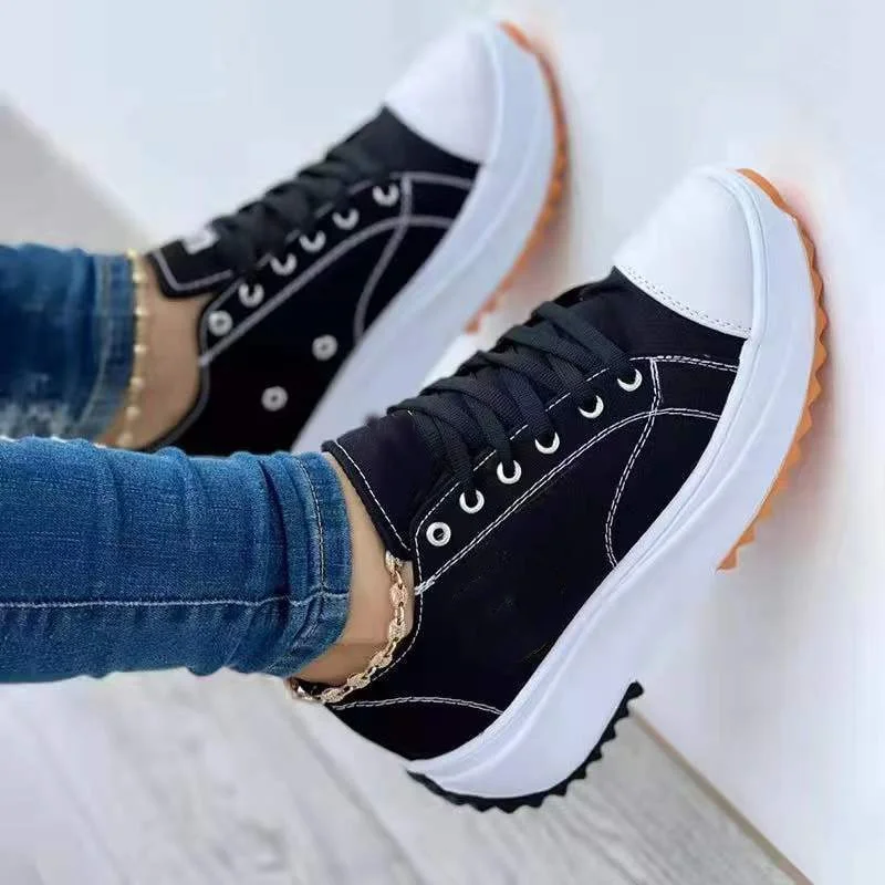 Qengg Women's Canvas Shoes 2022 New Canvas Shoes Fashionable Breathable High-top Casual Women's Shoes Thick-soled Lace-up Shoes