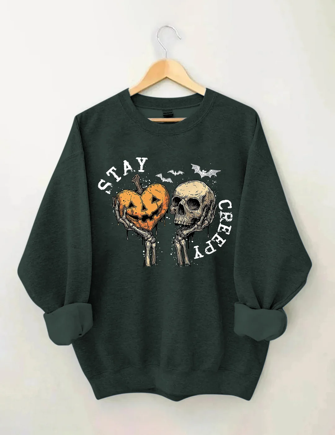 Stay Creepy With Pumpkin And Skull Sweatshirt