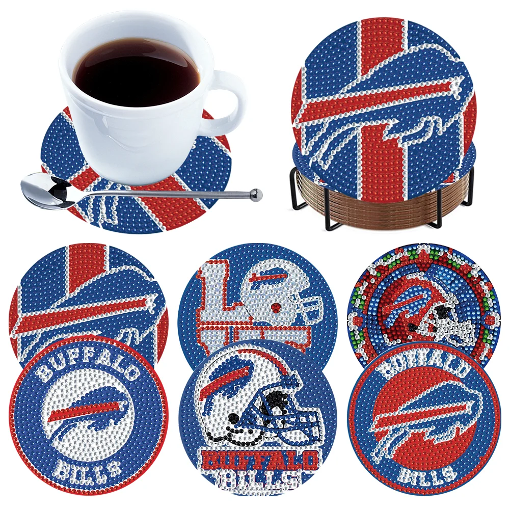 Buffalo Bills 6pcs DIY Diamond Painting Acrylic Coasters Holder for Beginner Adult